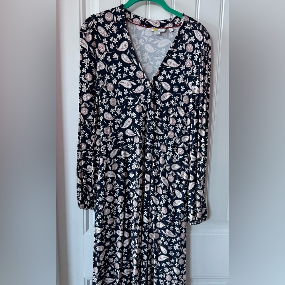 Boden Dark Blue and White Patterned Midi Dress